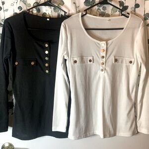 Long Sleeves shirts w/ gold buttons.